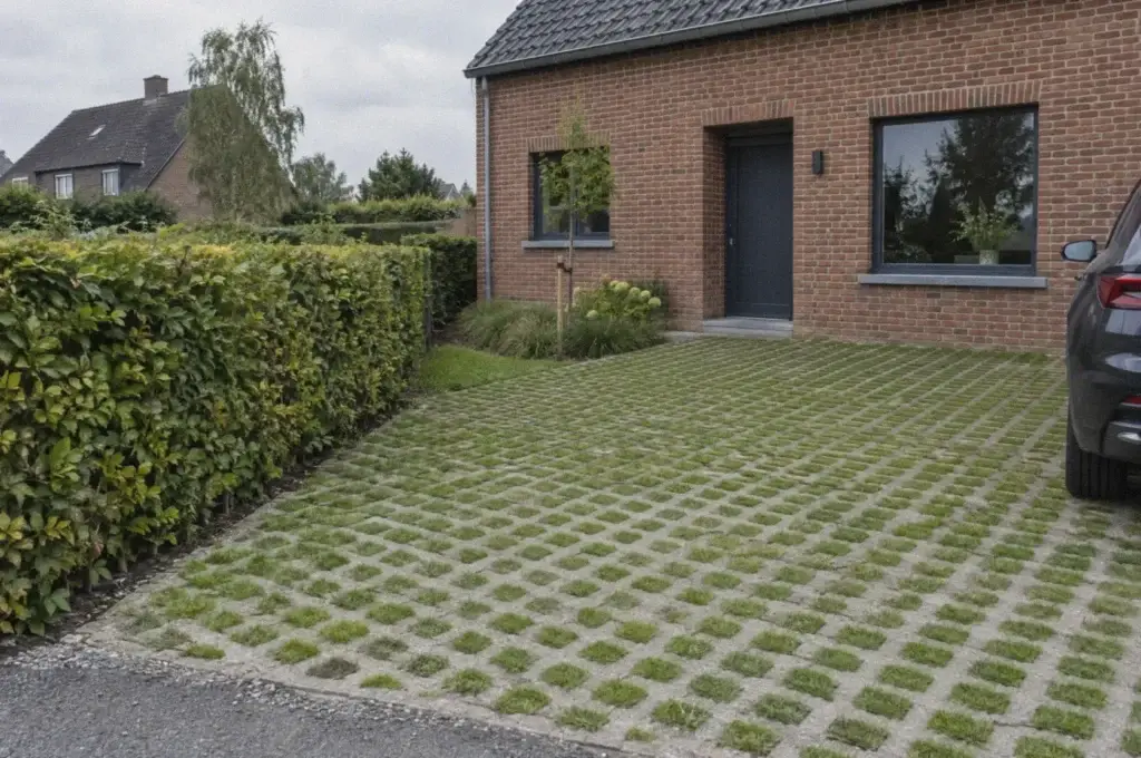 Waterdoorlatende oprit met grasdallen